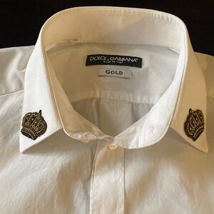 Dolce & Gabbana White Dress Shirt with Embellished Collar